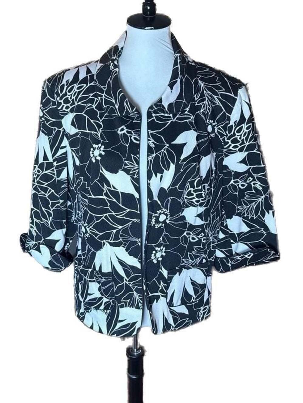 East 5th Black and White Floral Print Blazer Jacket Size XL